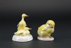 Porcelán kis csirke, kis kacsák, jelzett, számozott, kézi festés.