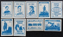 Gy120 / 1962 Írók, Könyvek gyufacímke 9 db-s teljes sor