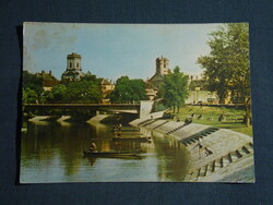 Képeslap,Győr,Rába part,sétány,híd,horgászok látkép,részlet,1966-