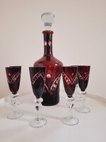 Burgundy Cut Crystal Liqueur Set
