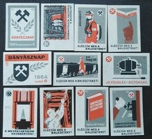 Gy256 / 1964 Bányásznap gyufacímke 11 db-s teljes sor