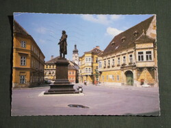 Képeslap,Győr,Köztársaság tér,Altabak ház,Kisfaludy Károly szobor,utca látkép,részlet,1986-