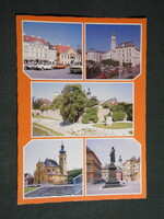 Képeslap,Győr,mozaik,Székesegyház,Rába part,városháza,utca,templom,szobor látkép,részlet,1989-