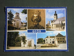 Képeslap,Győr,mozaik,Székesegyház,Püspökvár,főiskola,Szent Mihály szobor látkép,részlet,1986-