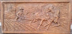 Plowing Wood Carving Wall Art