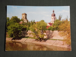 Képeslap,Győr,Rába part,sétány,Püspökvár,Székesegyház látkép,részlet,1976-