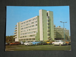 Képeslap,Győr,Távközlési főiskola kollégium,Lada,Trabant,Wartburg autó látkép,részlet,1979-