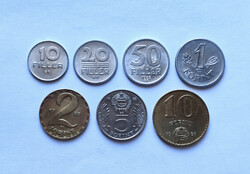 10 - 20 - 50 Fillér + 1 - 2 - 5 - 10 Forint 1985, forgalmi sor.