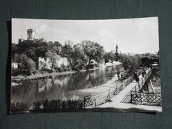 Képeslap,Győr,Rába part,sétány,gyaloghíd látkép,részlet,1963-