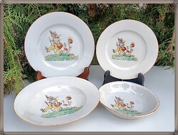 Zsolnay porcelán gyerek jelenetes tányér készlet