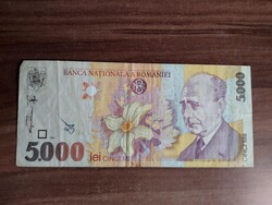 Románia, 5000 Lei, Lej, 1998, BNR vízjeles, nagy, dőlt