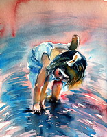 Little girl playing- watercolor painting /Játszó kislány - akvarell festmény