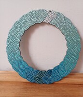 ÚJ! Türkiz színátmentes fonott koszorú mandala díszítéssel, kézzel festett, 19cm átmérőjű