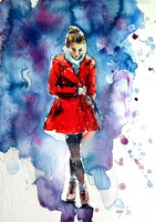 Walking in the snow- watercolor painting /Séta a hóban - akvarell festmény