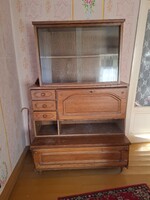 Retró vitrines fiókos barna szekrény