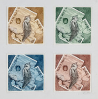 Ifj. Imre István - Töredék 1-4 (színvariációk)  38 x 39 cm színezett  rézkarc, papír