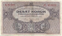 10 korun korona 1927 Csehszlovákia Restaurált nem perforált