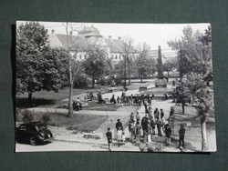 Képeslap,Hatvan,Kossuth Lajos Tér,park,emlékmű látkép,részlet, 1963-