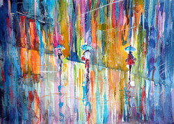 Raining- watercolor painting /Esik - akvarell festmény