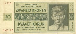 20 korun korona kronen 1944 Cseh Morva Protektorátus 3.