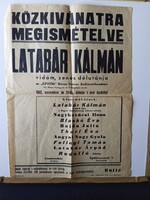 ZA604.15 LATABÁR KÁLMÁN  vidám zenés délutánja -Plakát  1952  -Rodolfó,Fellegi Tamás, Építők  VI.ker