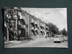 Képeslap,Hajdúböszörmény,Szabadság utja,autó,lakótelep látkép,részlet, 1963-