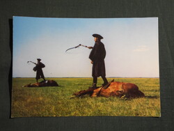 Képeslap,Hortobágy,Csikósok látkép,részlet, 1976-