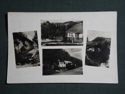 Képeslap,Hollóháza,mozaik,iskola,utca,falu látkép részlet,1956-