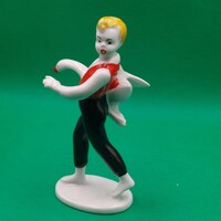 Káldor Aurél Hollóházi  Ludas Matyi, Ludas fiú porcelán  figura ritka festésű
