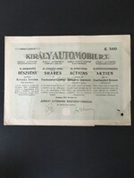 Király Automobil  Részvénytársaság Részvény 1923.