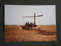 Képeslap,Hortobágy,Csikósok,ménes,itató,gémeskút látkép,részlet, 1979-
