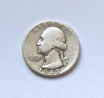 USA ezüst Quarter Dollár 1943, negyed Dollár, 25 Cent.