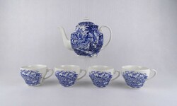 1U890 Régi angol Wedgwood fajansz kék, fehér teás készlet négy személyes