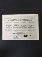 Király Automobil  Részvénytársaság Részvény Selejtezve! 1923.