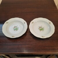 2 db Herendi hecsedli, csipkebogyó mintás porcelán mély, leveses tányér