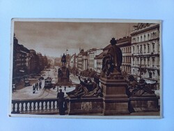 Régi képeslap  Prága, Vencel-tér, villamos, oldtimer
