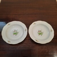 2 db Herendi hecsedli, csipkebogyó mintás porcelán mély, leveses tányér