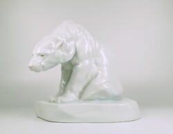 HERENDI ART DECO JEGESMEDVE TERVEZŐ MARKUP BÉLA FEHÉR PORCELÁN FIGURA 30 CM., HIBÁTLAN! (B179)