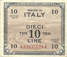 10 lira lire 1943 "F" Olaszország katonai militari 3.