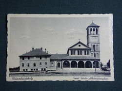 Képeslap,Hódmezővásárhely,Szent István plébániatemplom látkép,részlet,Barasits Bp. 1942-   ,sérült,