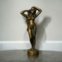 Antik bronz női akt szobor, 16 cm. 530 g.