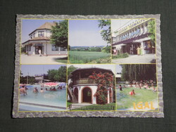 Képeslap,Igal,mozaik,Termálfürdő,strand,hotel,posta látkép,részlet, 1996-