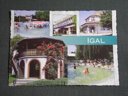 Képeslap,Igal,mozaik,Termálfürdő,strand,hotel,posta látkép,részlet, 1999-