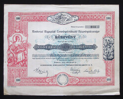 Kondorosi Kisgazdák Terményértékesítő Részvénytársasága részvény 1000 korona 1923 - Kondoros