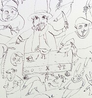 Nagyméretű Für Emil grafika 2008-ból: "A szétfűrészelt nő premier bemutatója"