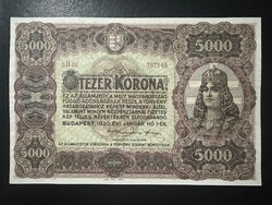 5000 korona 1920.  EF+!!   Barna sorozat, és sorszám!!  GYÖNYÖRŰ!!