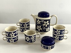 Retro, vintage Colditz porcelán kék virágos kávéskészlet, mokkás, teás készlet