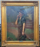 Csapó Jenő (1875 - 1954) - Cigarettázó Fiú!