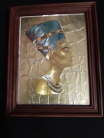 Gyönyörű aranyfóliás Nefertiti falikép, Egyiptomi ábrázolás