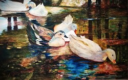 Régi olaj-karton festmény KELEMEN szignóval KACSÁK pasztporton keret nélkül 23X15cm képek szerint.